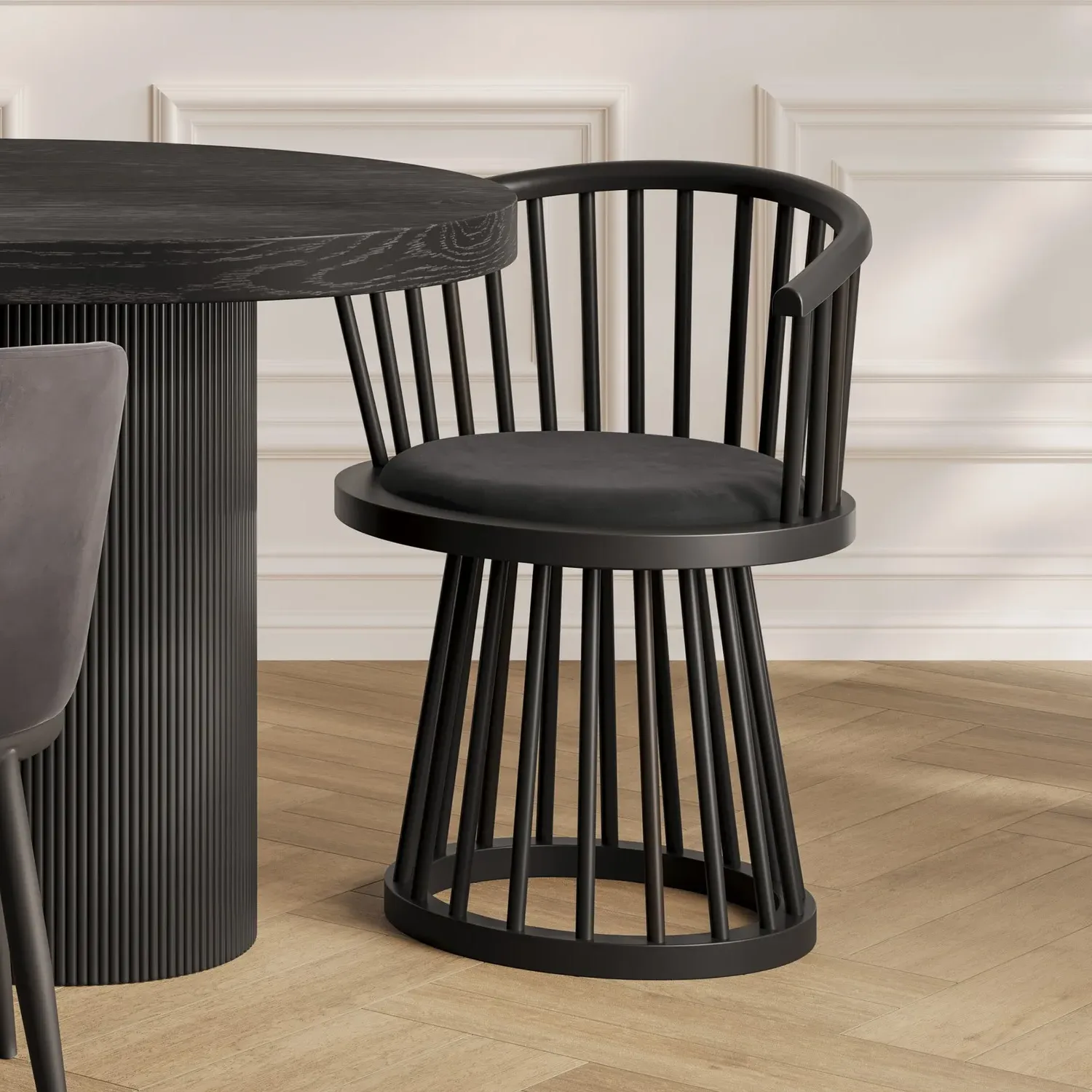 Curved Spindle Dining Chair - Black, Velvet image