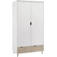 Double Wardrobe with 2 Drawers - White, Oak