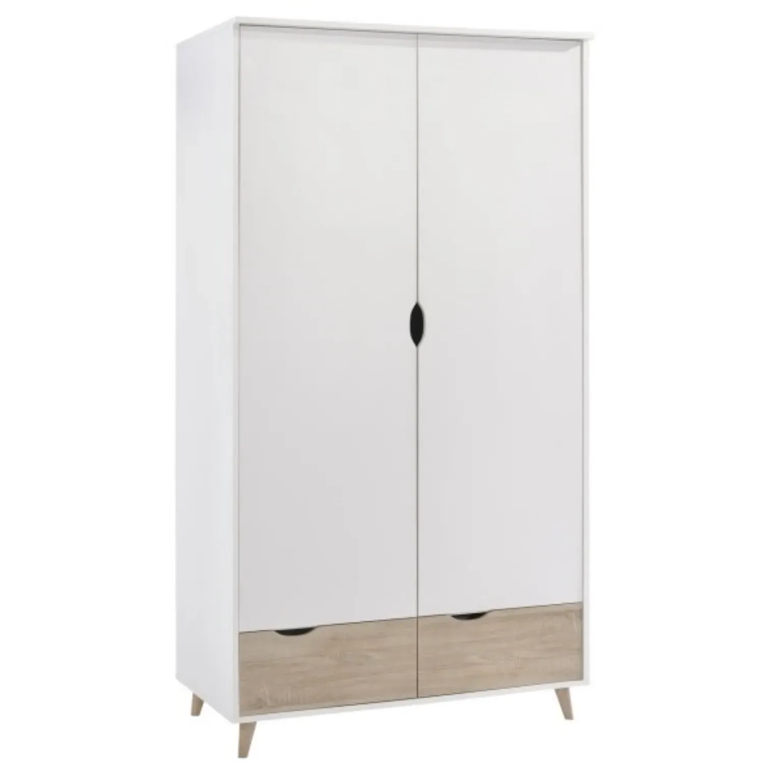 Double Wardrobe with 2 Drawers - White, Oak image