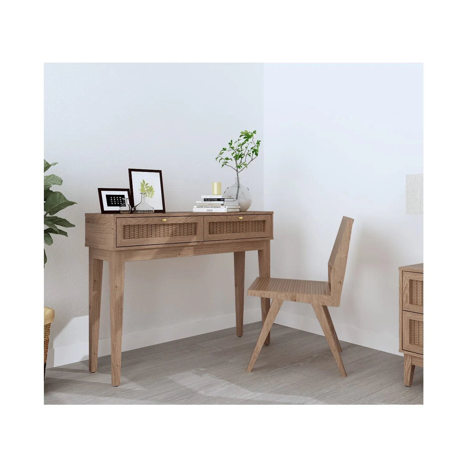 Dressing Table with 2 Drawers - Brown, Rattan
