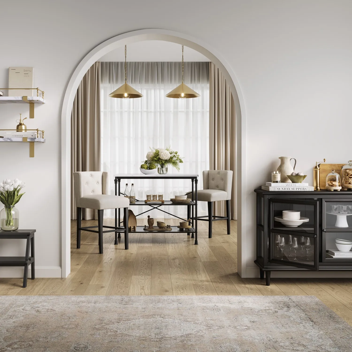 Large Sideboard with Glass Doors - Black, Wood