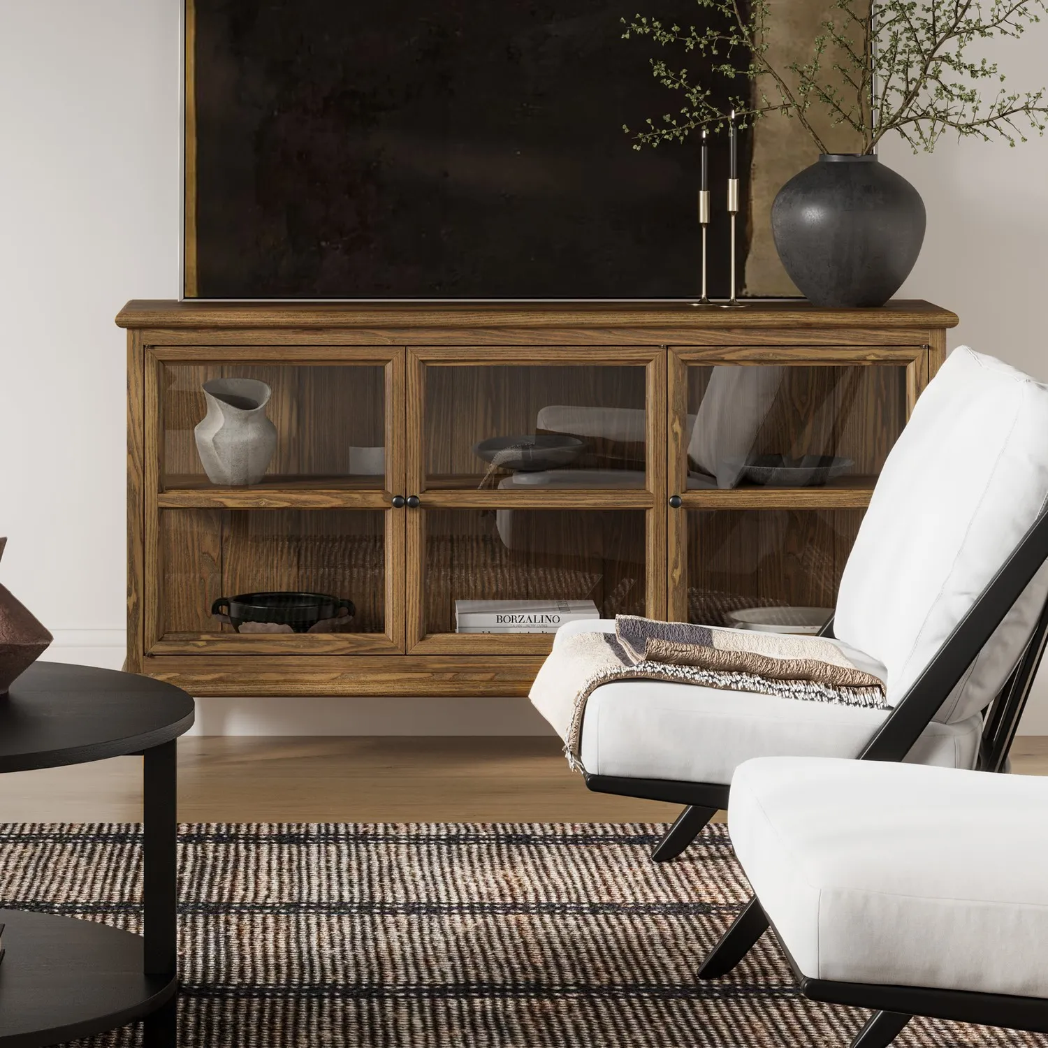Large Sideboard with Glass Doors - Walnut, Wood