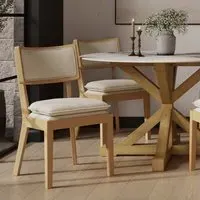 Open Back Dining Chair with Cushion - Beige, Woven