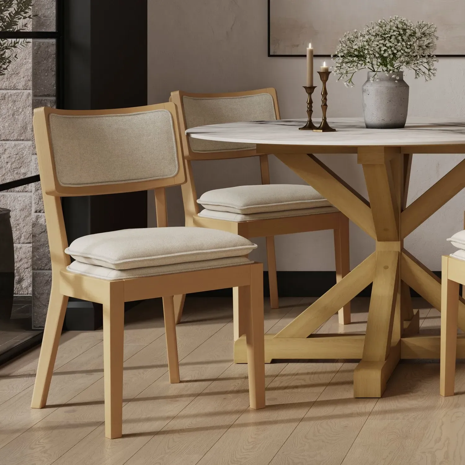 Open Back Dining Chair with Cushion - Beige, Woven image