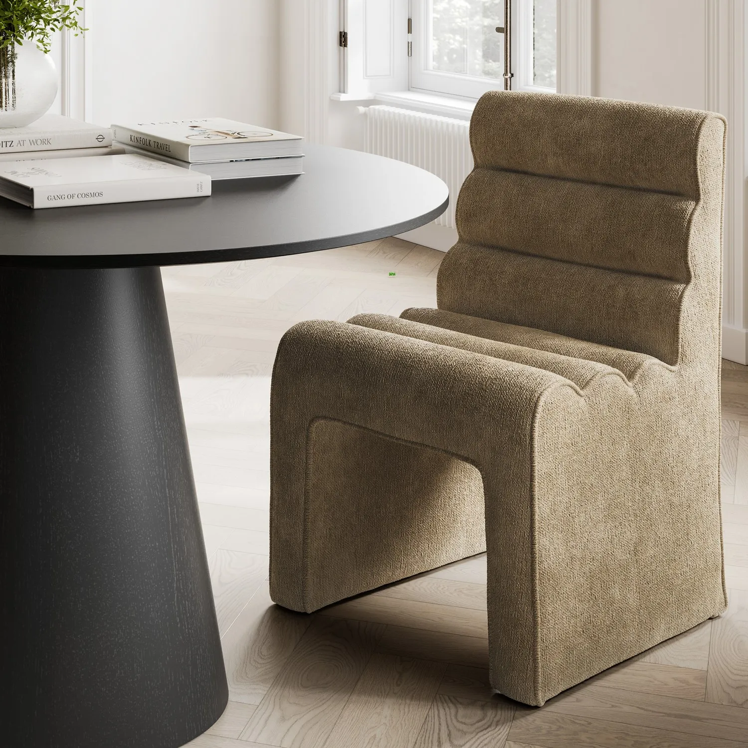 Ribbed Dining Chair - Beige, Velvet image