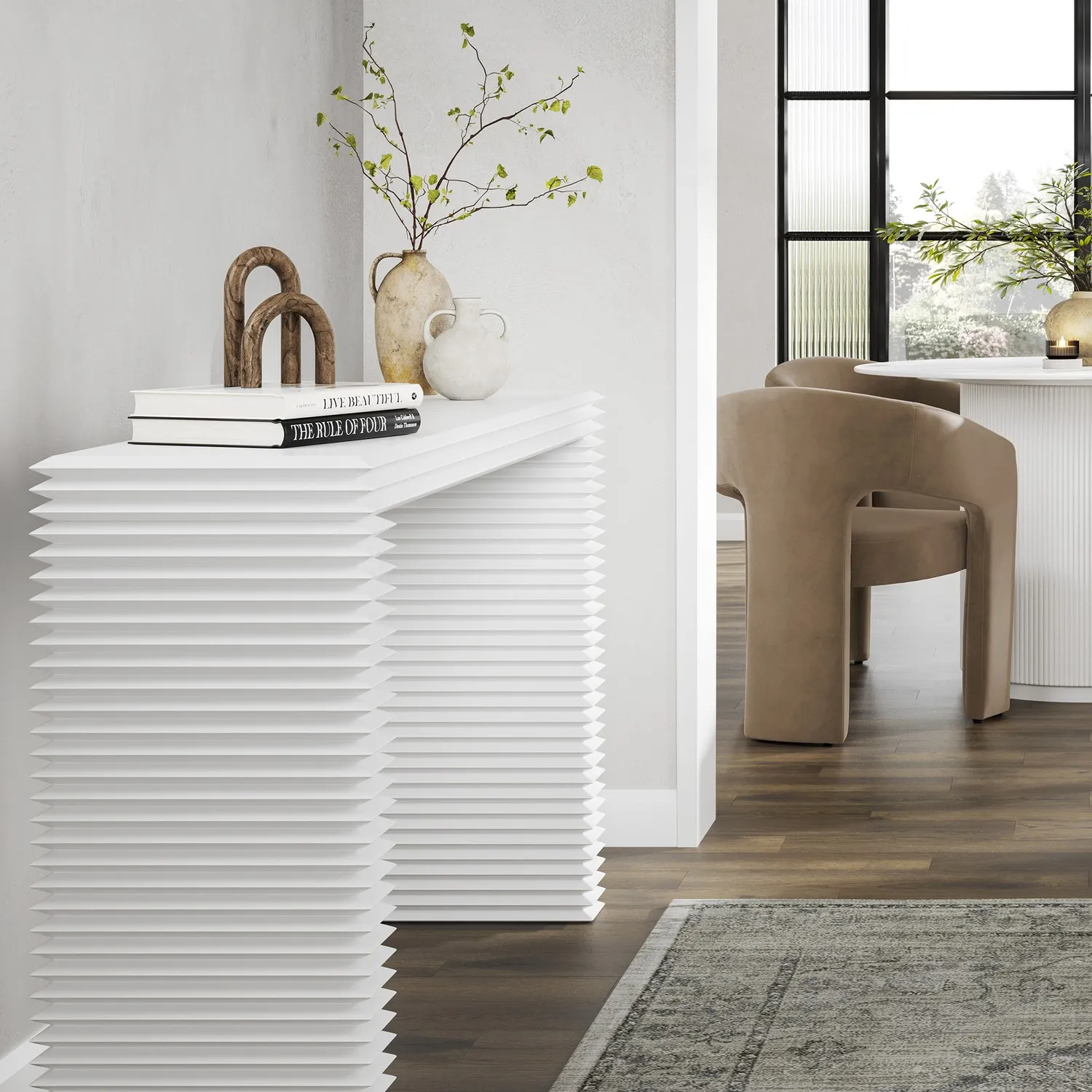 Ridged Console Table - White, MDF image