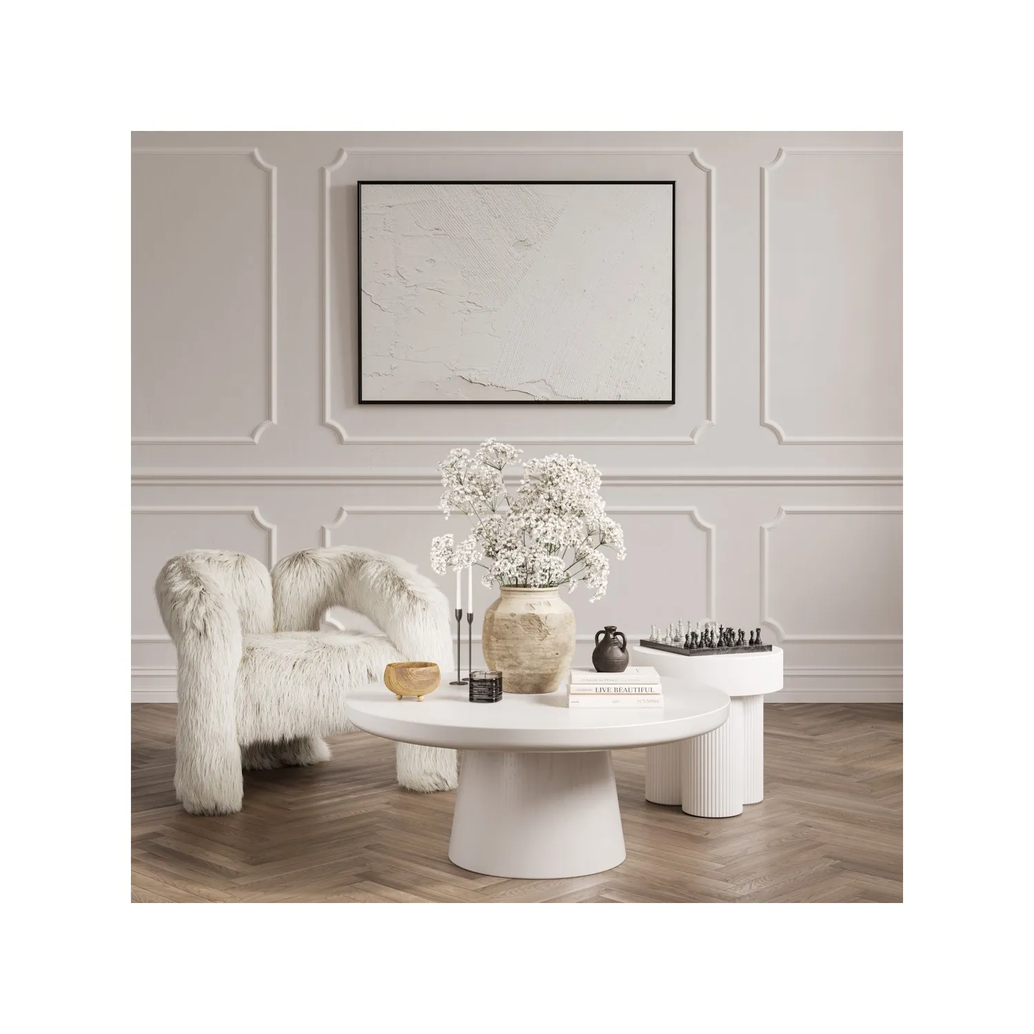 Round Coffee Table - White, Ash Veneer