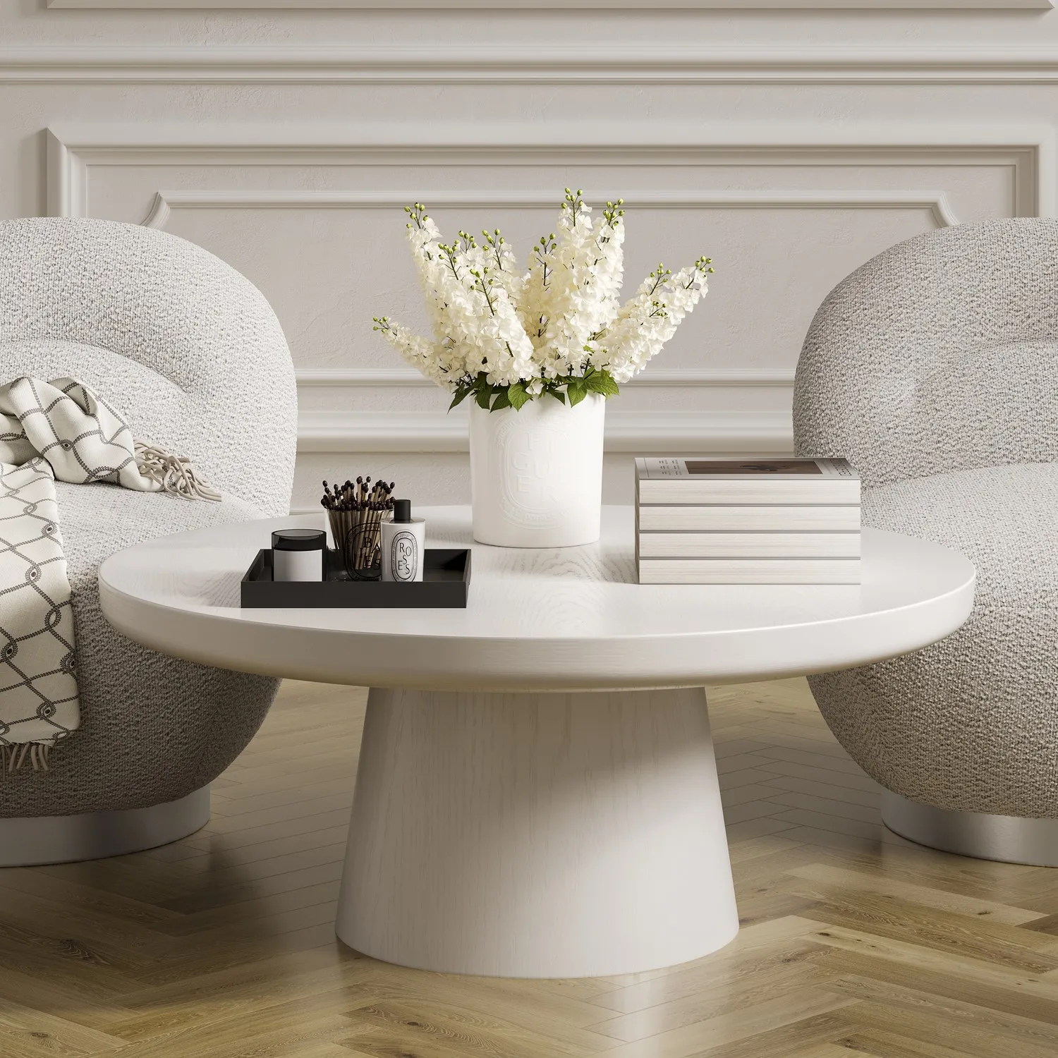 Round Coffee Table - White, Ash Veneer image