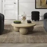 Round Coffee Table with Ball Feet - Beige, Concrete