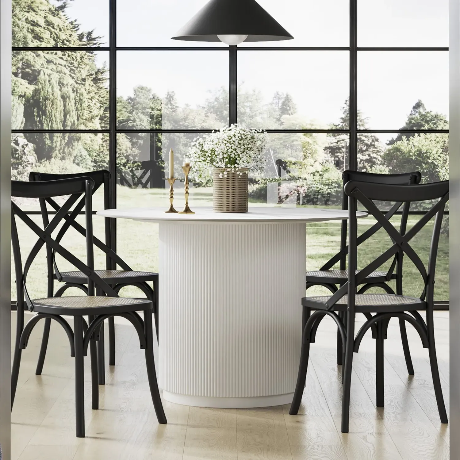 Round Dining Table with Fluted Base - White, Stone