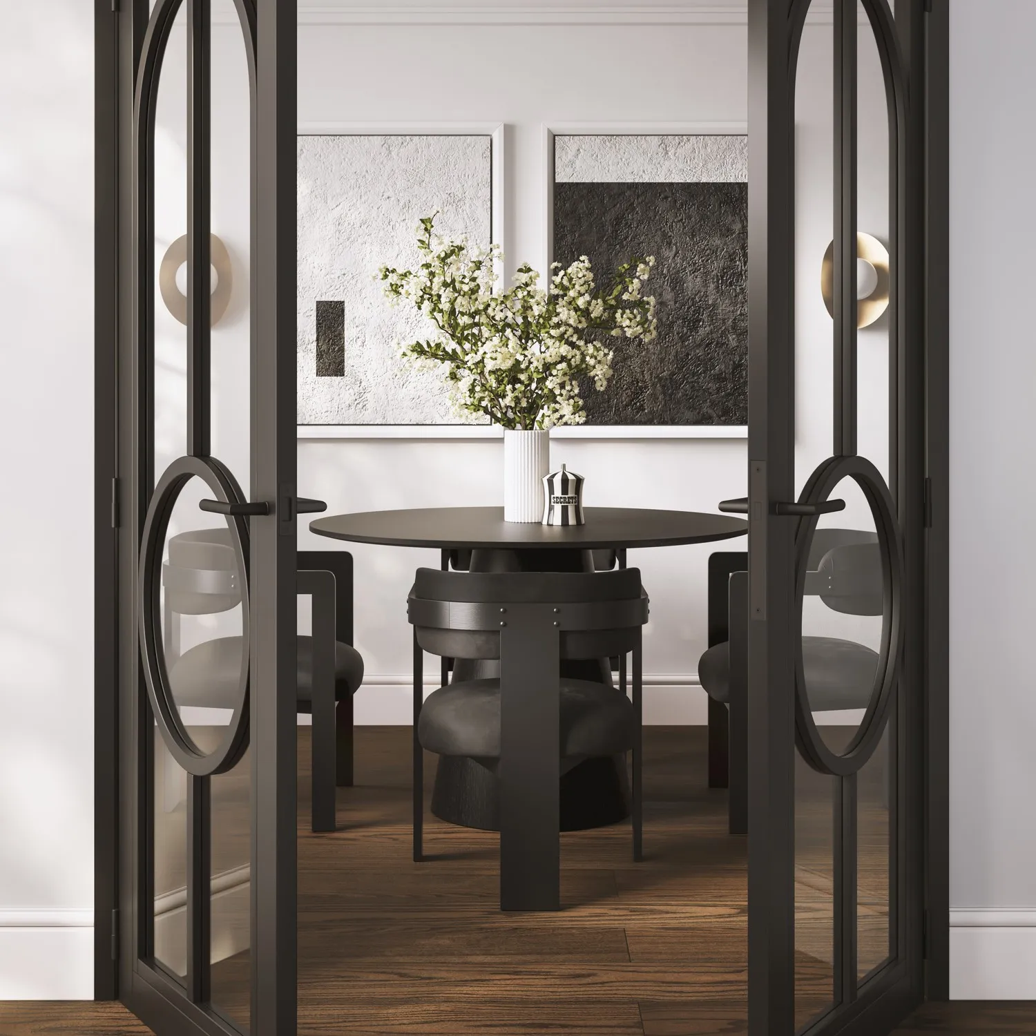 Round Dining Table with Pedestal Base - Black, Wood