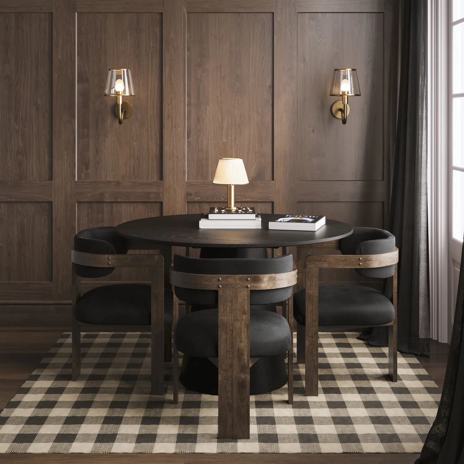 Round Dining Table with Pedestal Base - Black, Wood