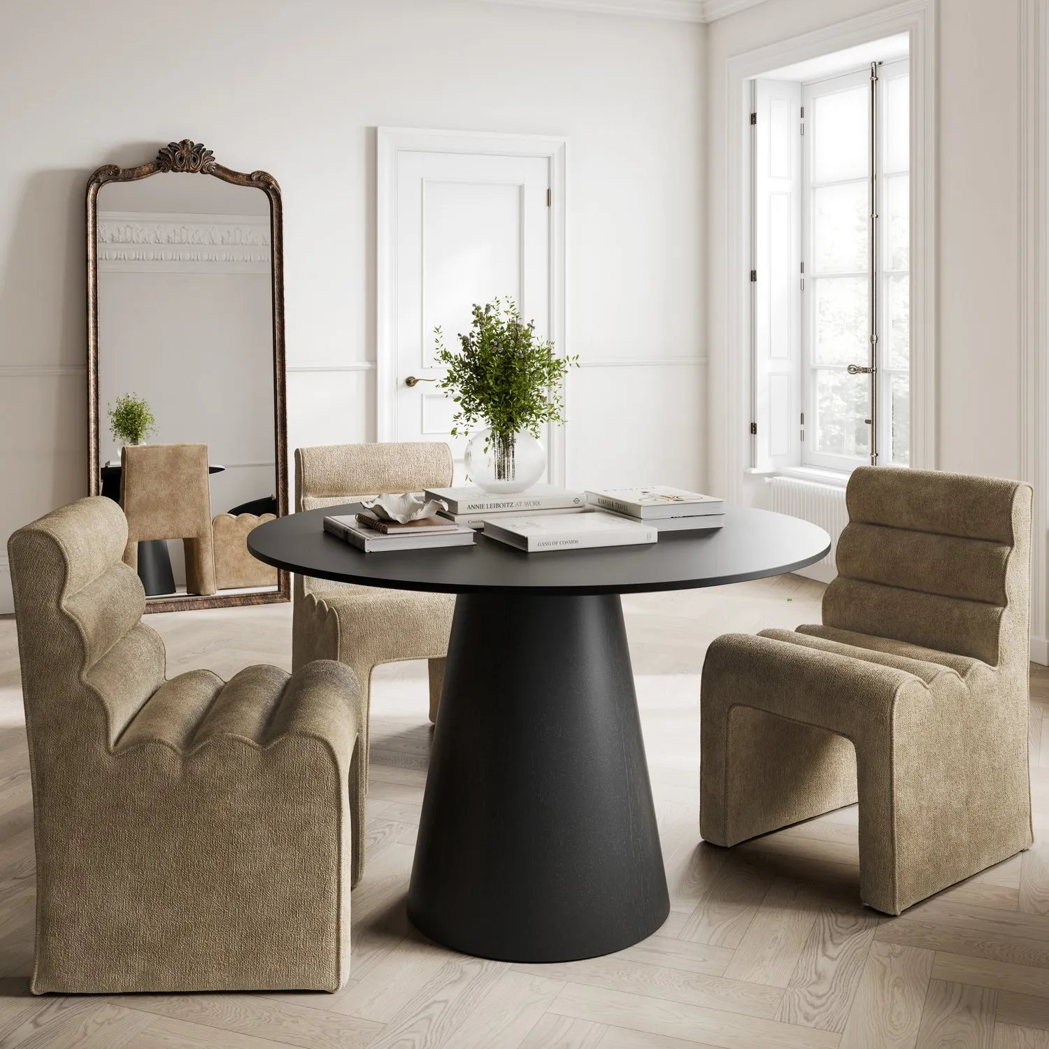 Round Dining Table with Pedestal Base - Black, Wood