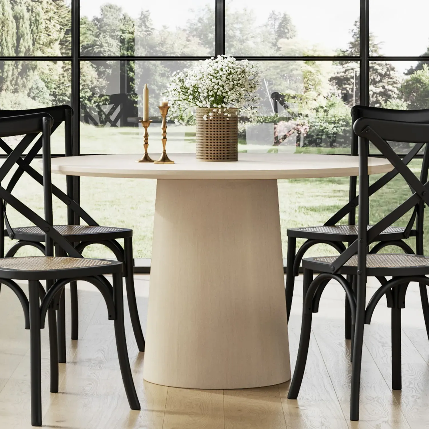 Round Dining Table with Pedestal Base - Brown, Ash
