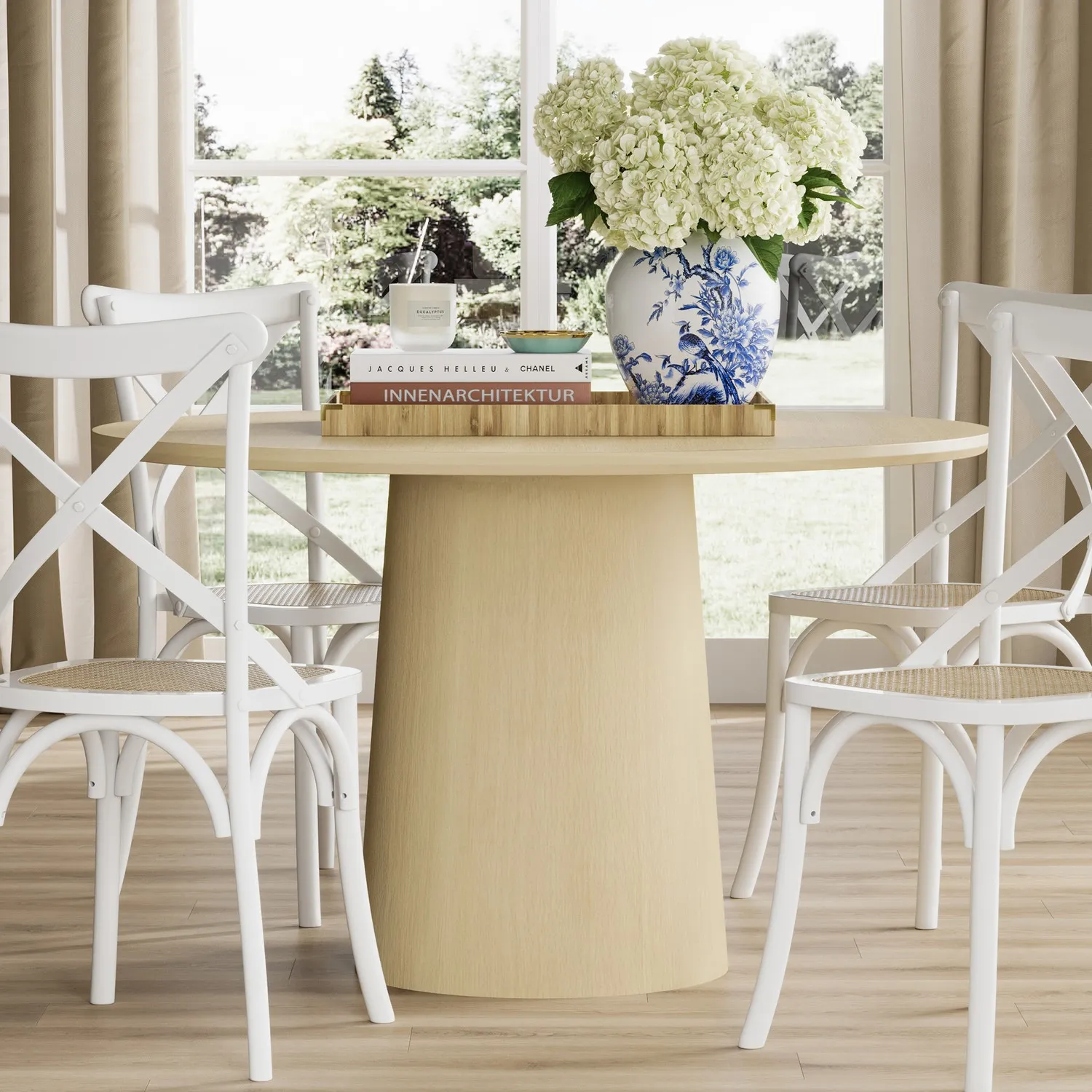 Round Dining Table with Pedestal Base - Brown, Ash