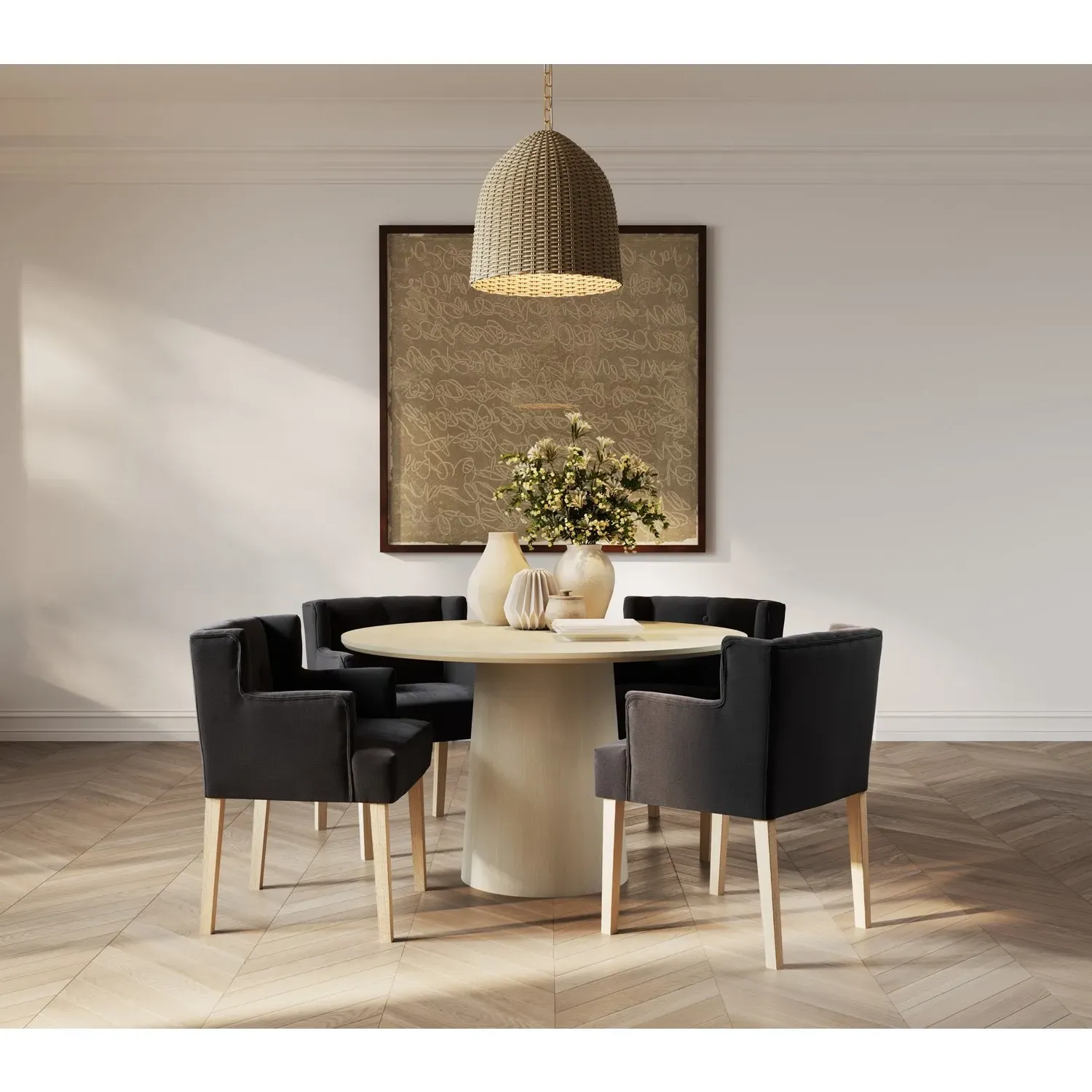 Round Dining Table with Pedestal Base - Brown, Ash