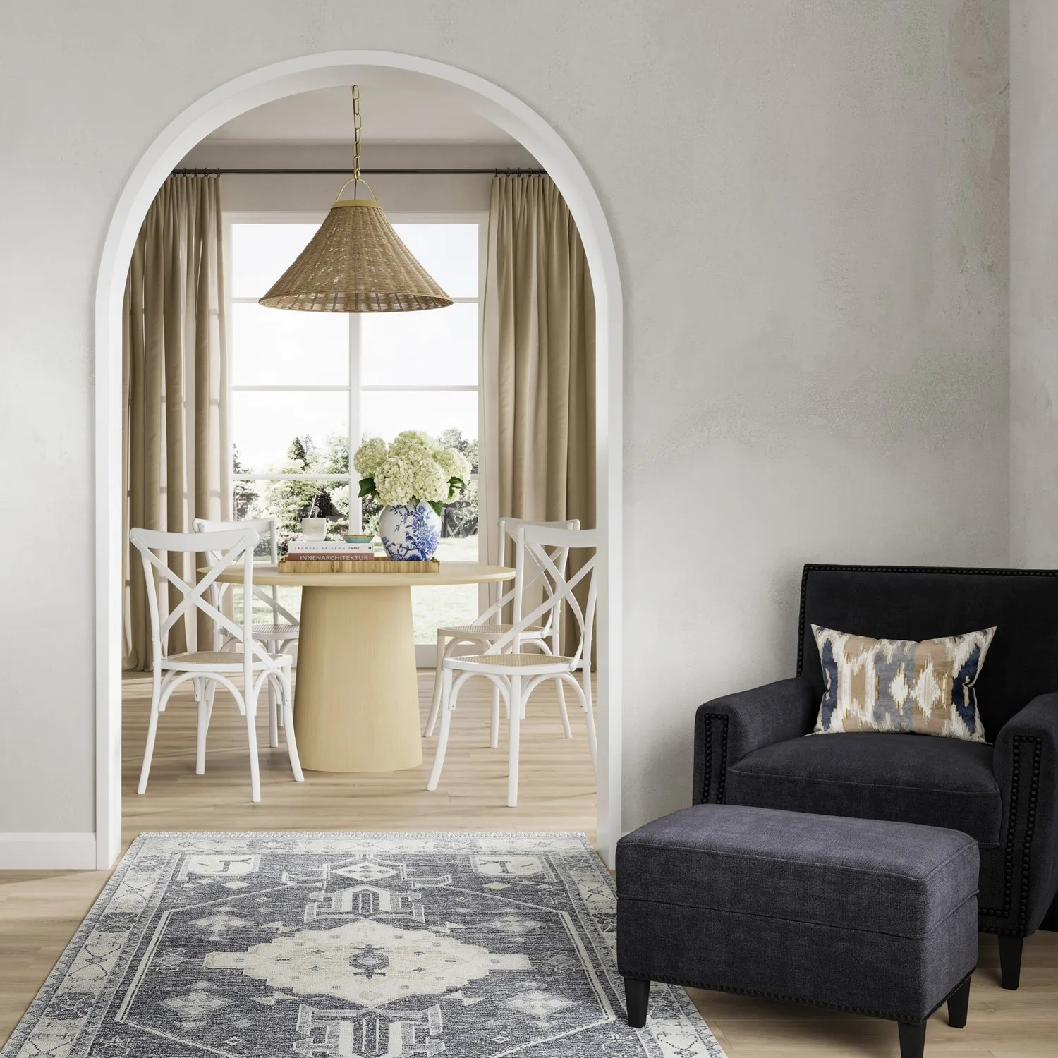 Round Dining Table with Pedestal Base - Brown, Ash