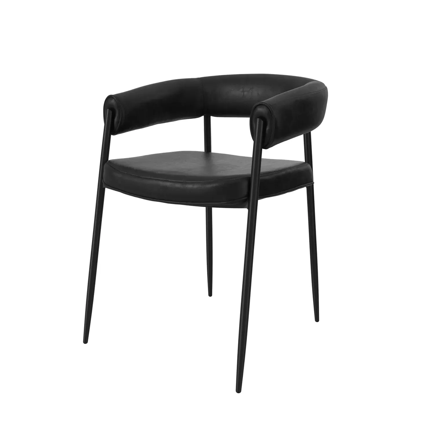 Set of 2 Curved Dining Chairs - Black, Faux Leather