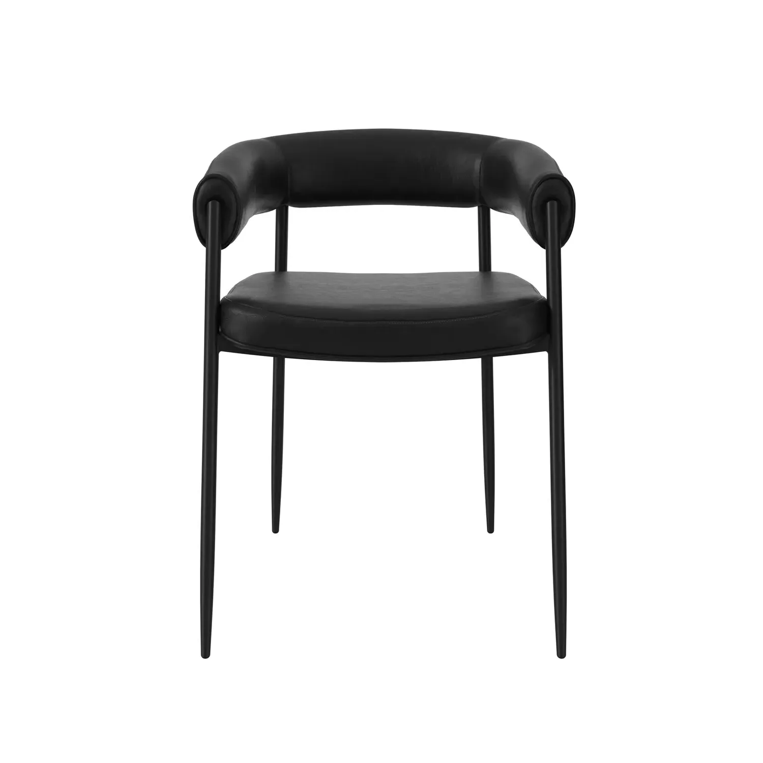 Set of 2 Curved Dining Chairs - Black, Faux Leather