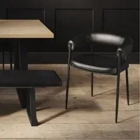 Set of 2 Curved Dining Chairs - Black, Faux Leather