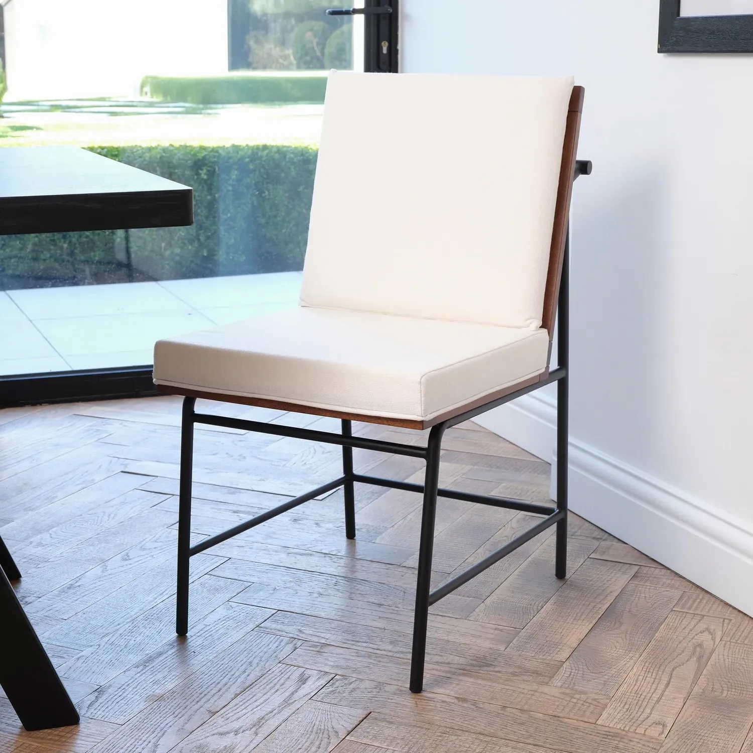 Set of 2 Cushioned Dining Chairs - White, Fabric