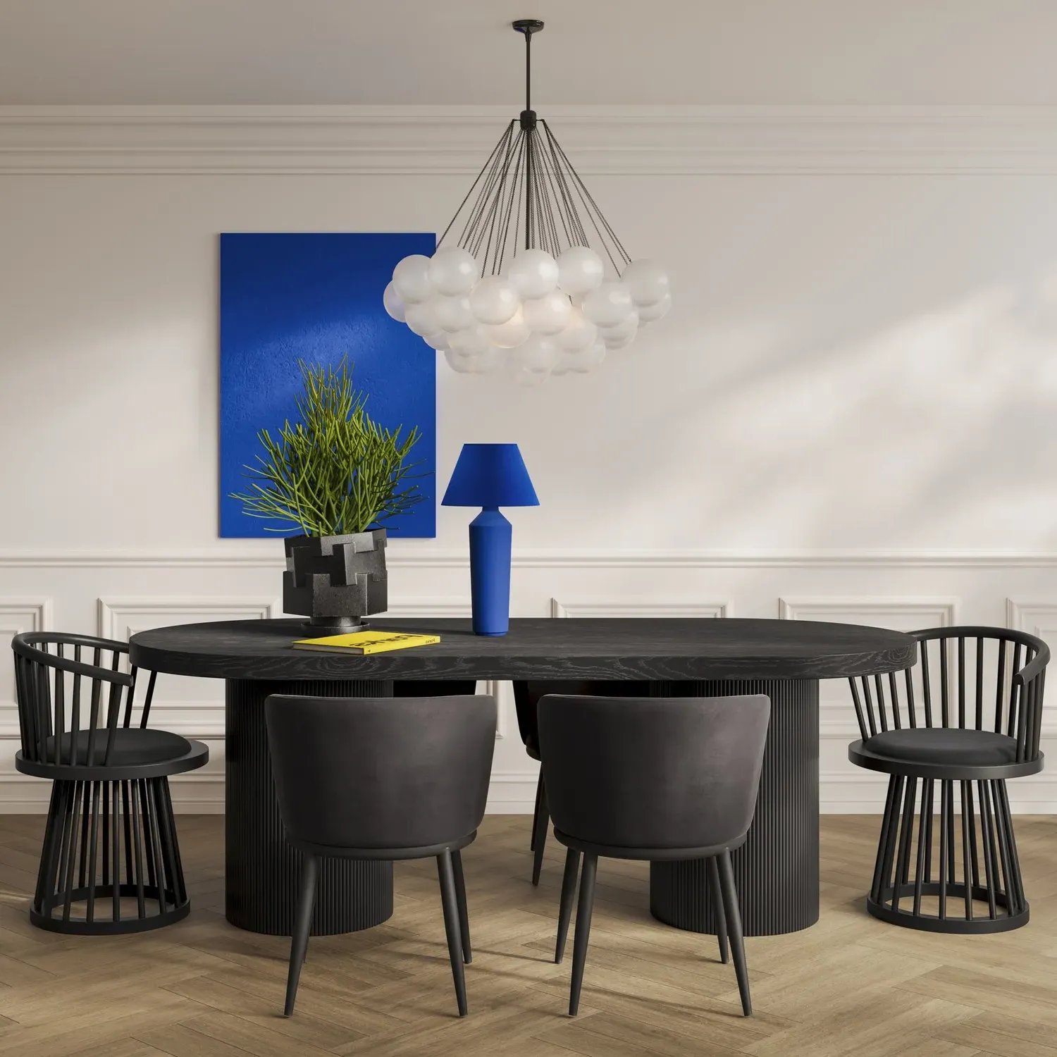 Set of 2 Dining Chairs - Black, Velvet