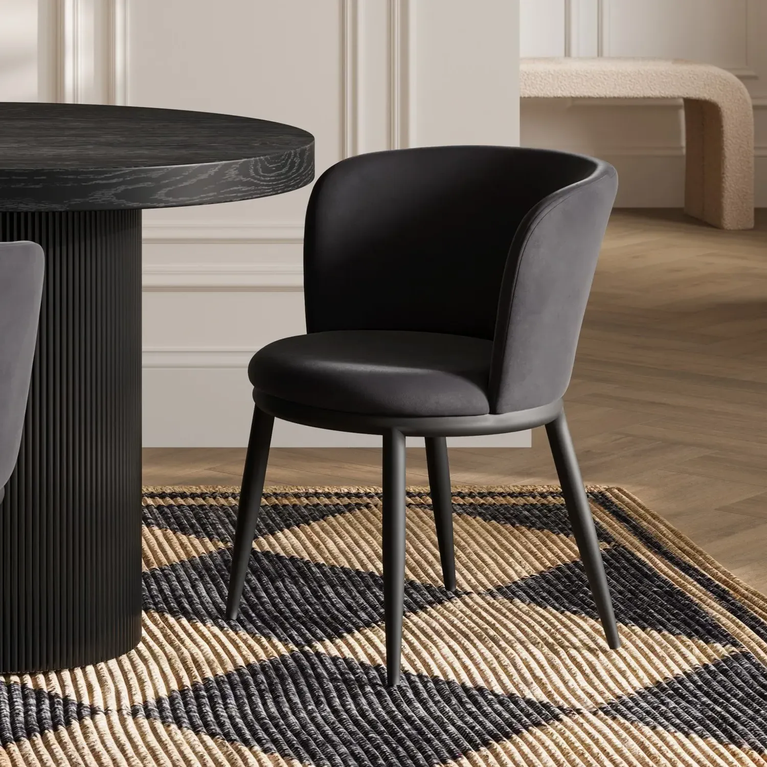 Set of 2 Dining Chairs - Black, Velvet image