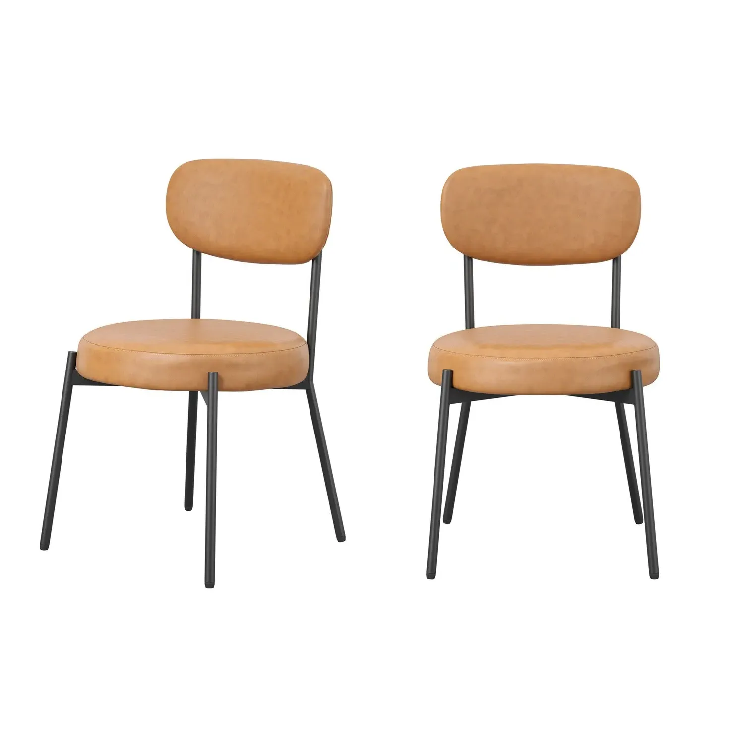 Set of 2 Dining Chairs - Tan, Faux Leather