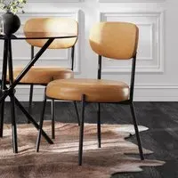 Set of 2 Dining Chairs - Tan, Faux Leather
