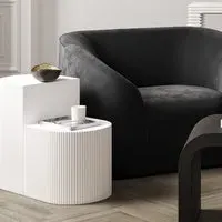 Set of 2 Ribbed Side Tables - White, MDF