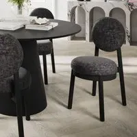Set of 2 Upholstered Dining Chairs - Black, Chenille