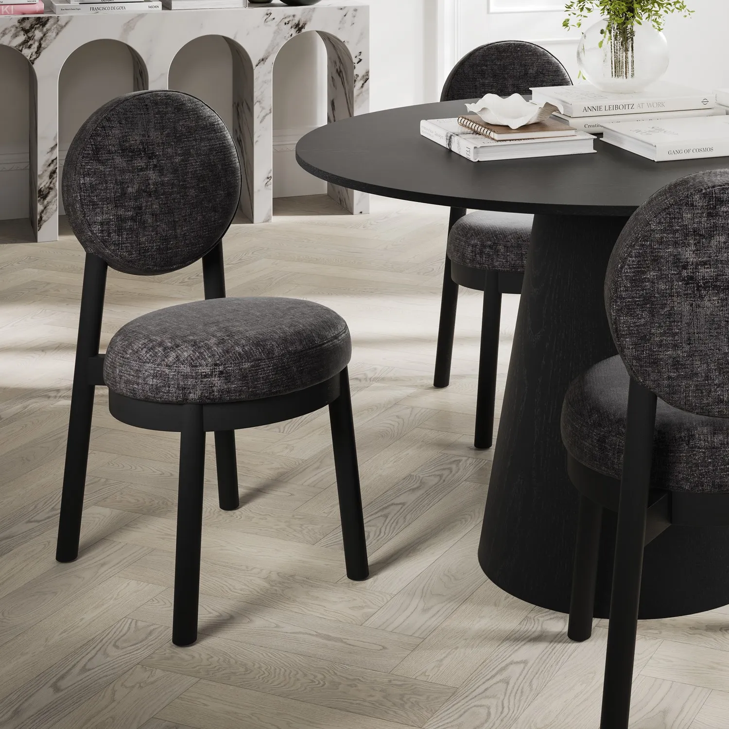 Set of 2 Upholstered Dining Chairs - Black, Chenille image