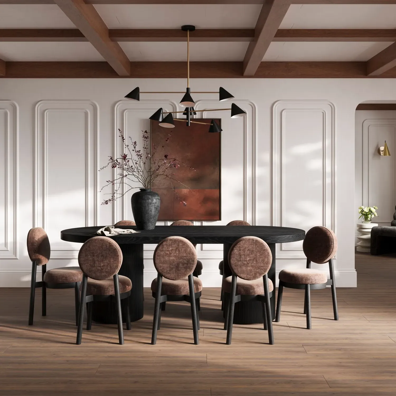 Set of 2 Upholstered Dining Chairs - Brown, Chenille