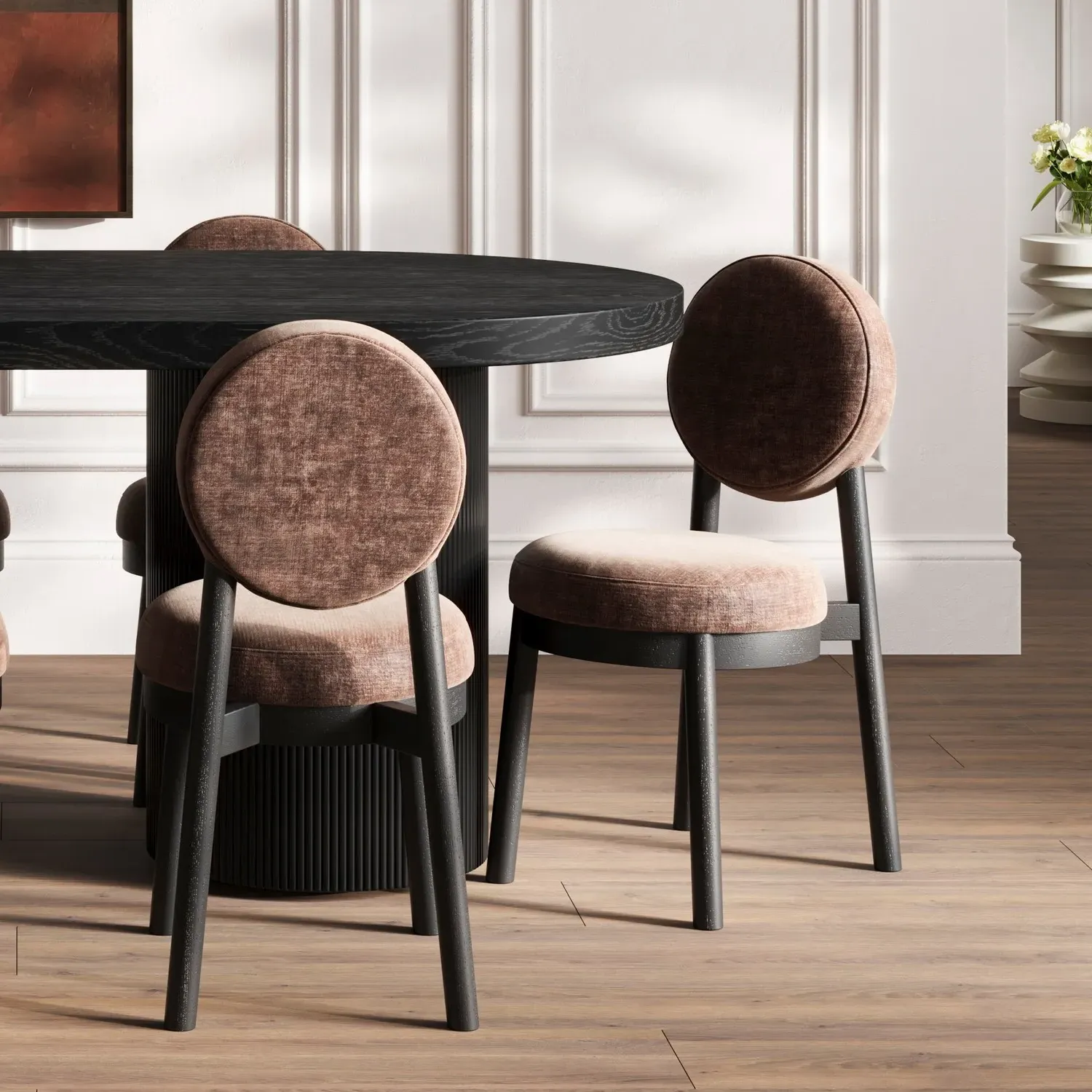 Set of 2 Upholstered Dining Chairs - Brown, Chenille