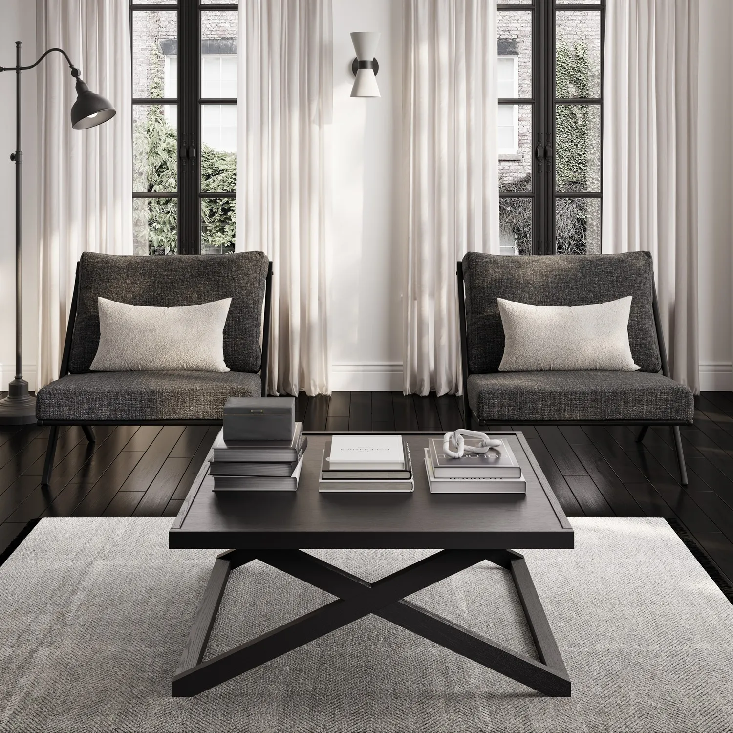 Square Coffee Table - Black, Oak Veneer image