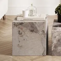 Square Side Table with Marble Effect - Beige