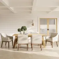 Upholstered Dining Chair with Arms - Beige, Fabric