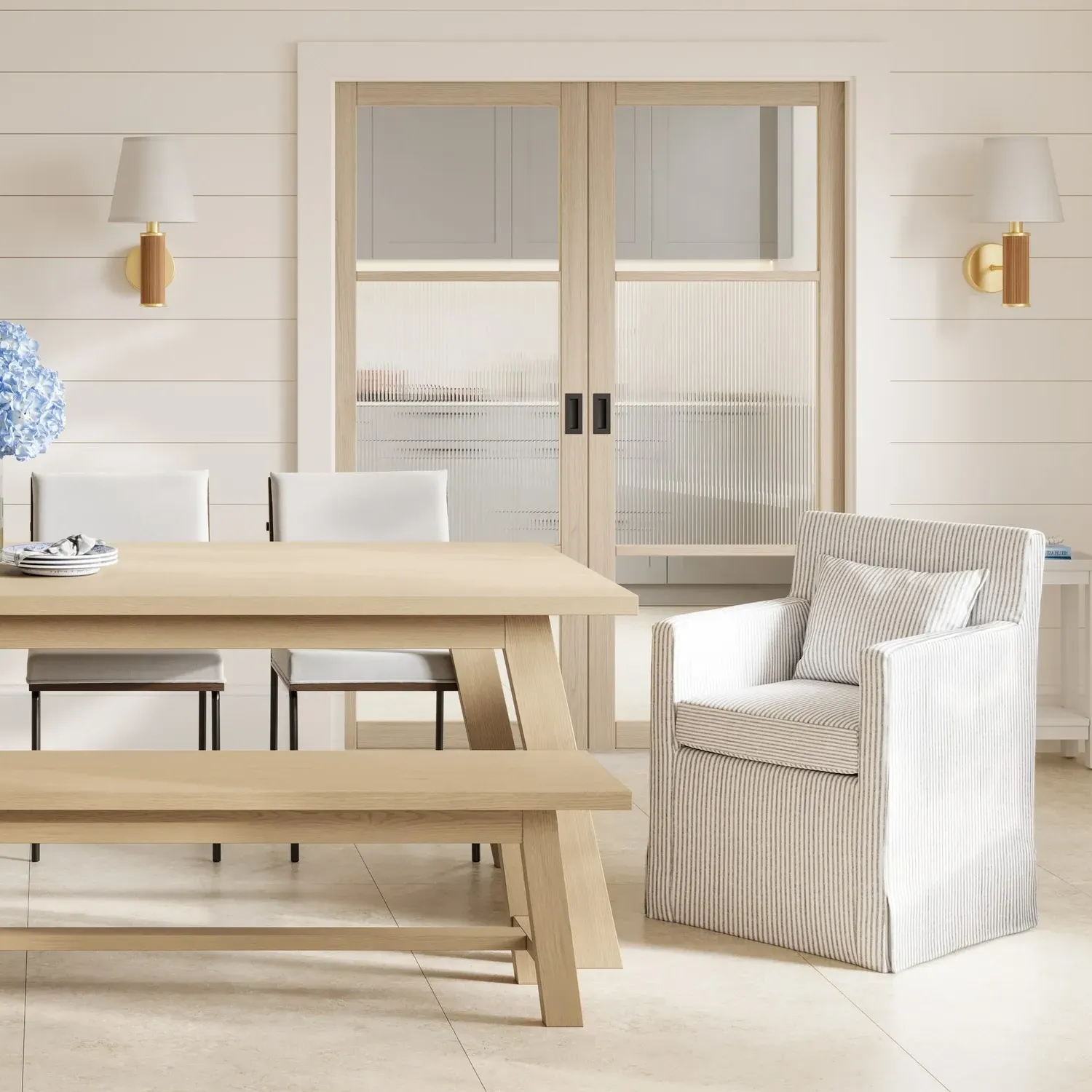 Upholstered Dining Chair with Arms - Grey, Fabric
