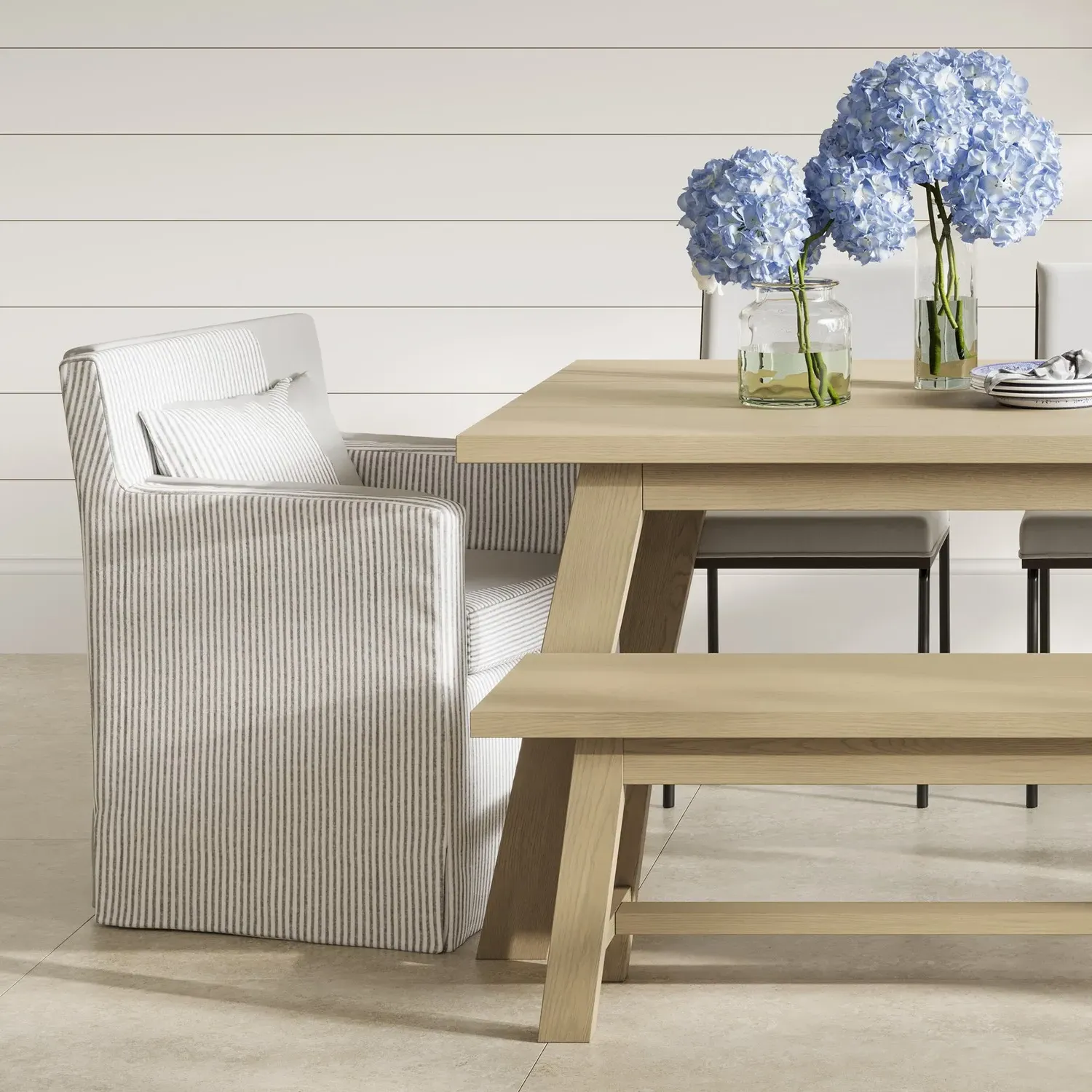 Upholstered Dining Chair with Arms - Grey, Fabric