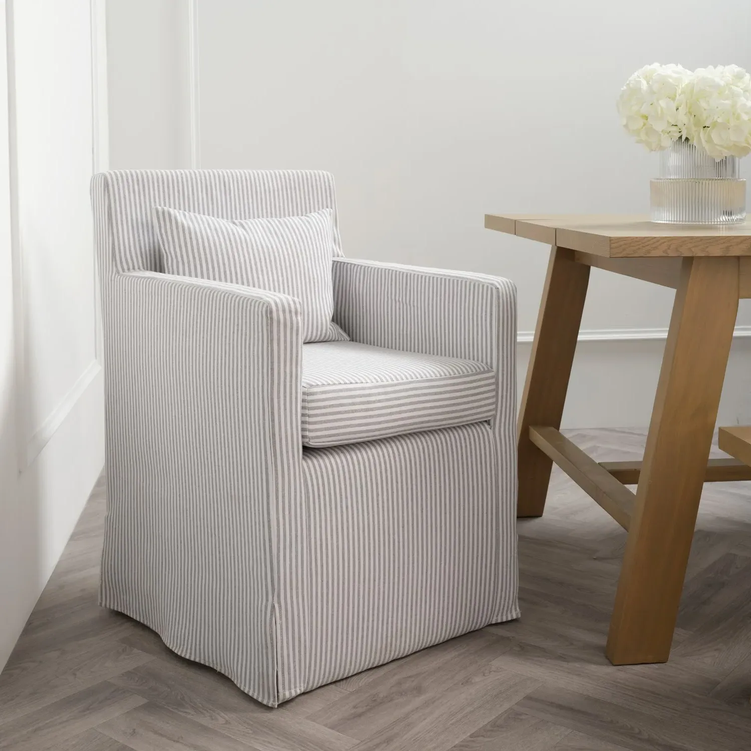 Upholstered Dining Chair with Arms - Grey, Fabric image