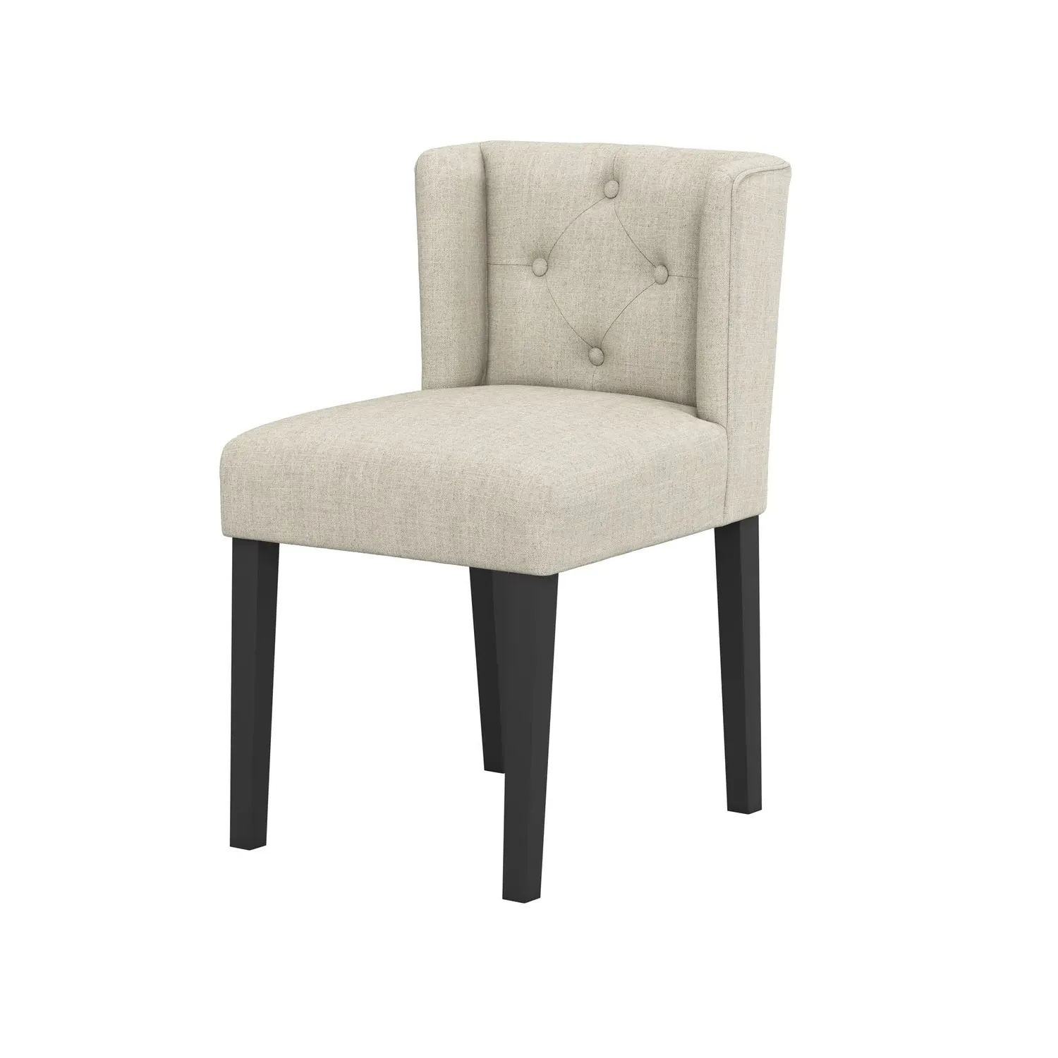 Winged Back Dining Chair with Buttons - Beige, Linen