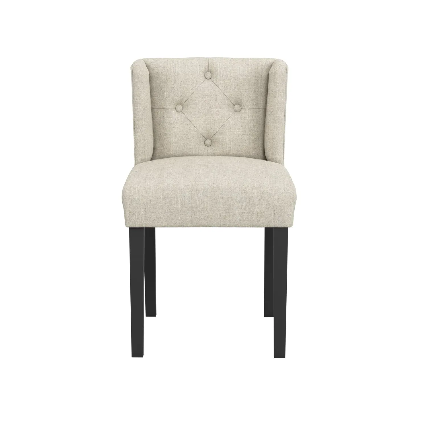 Winged Back Dining Chair with Buttons - Beige, Linen