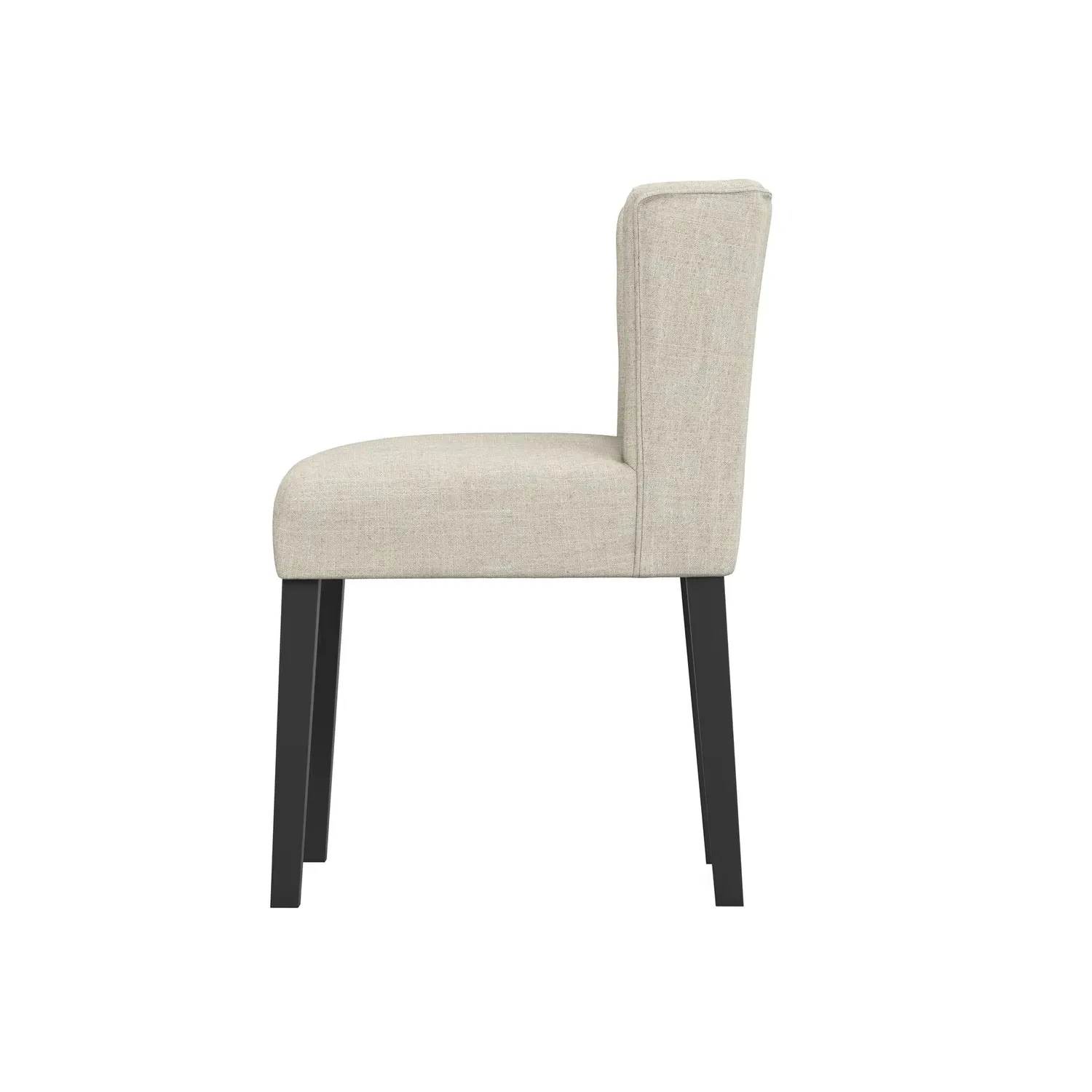 Winged Back Dining Chair with Buttons - Beige, Linen
