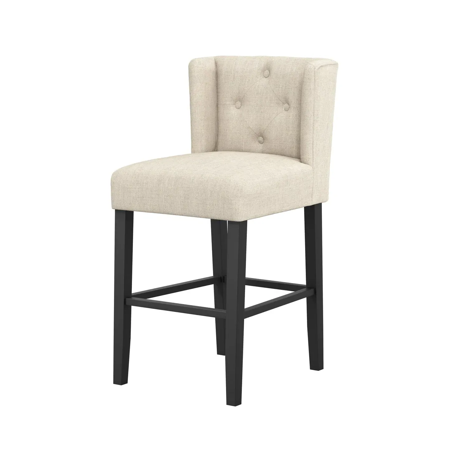 Winged Counter Stool with Buttons - Beige, Linen