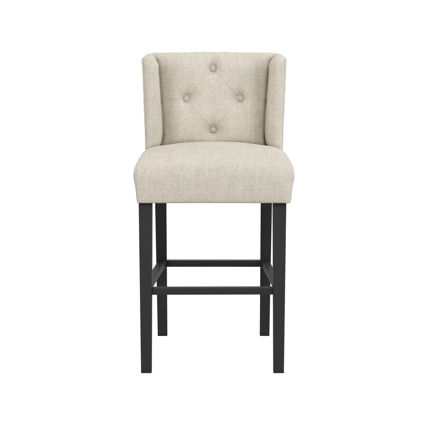 Winged Counter Stool with Buttons - Beige, Linen