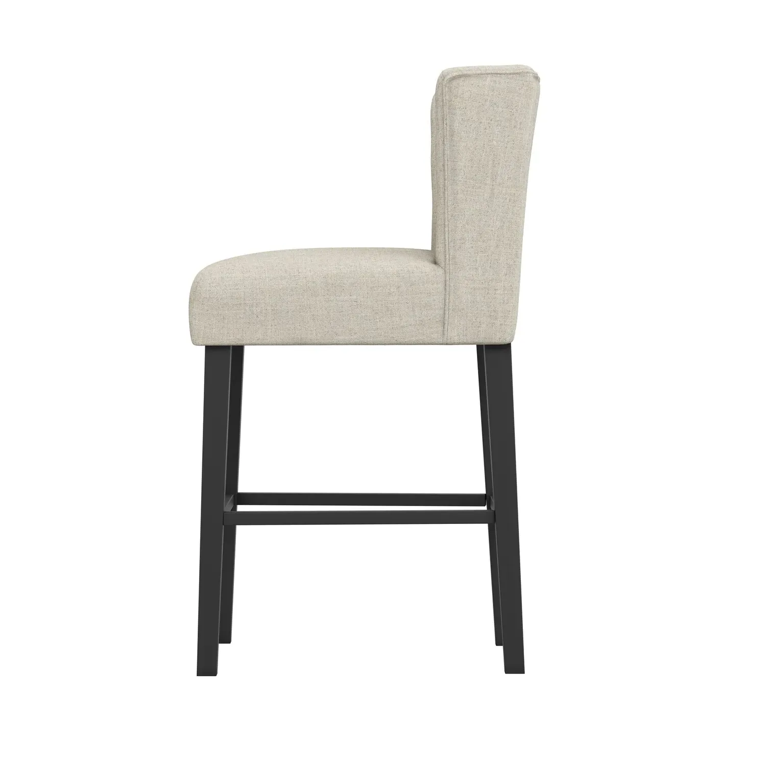 Winged Counter Stool with Buttons - Beige, Linen