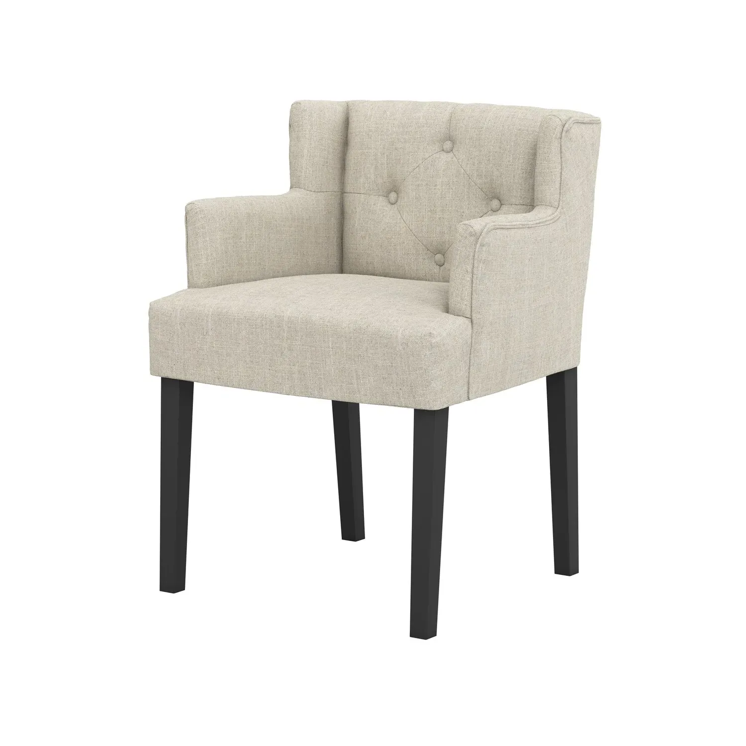 Winged Dining Chair with Arms - Beige, Linen