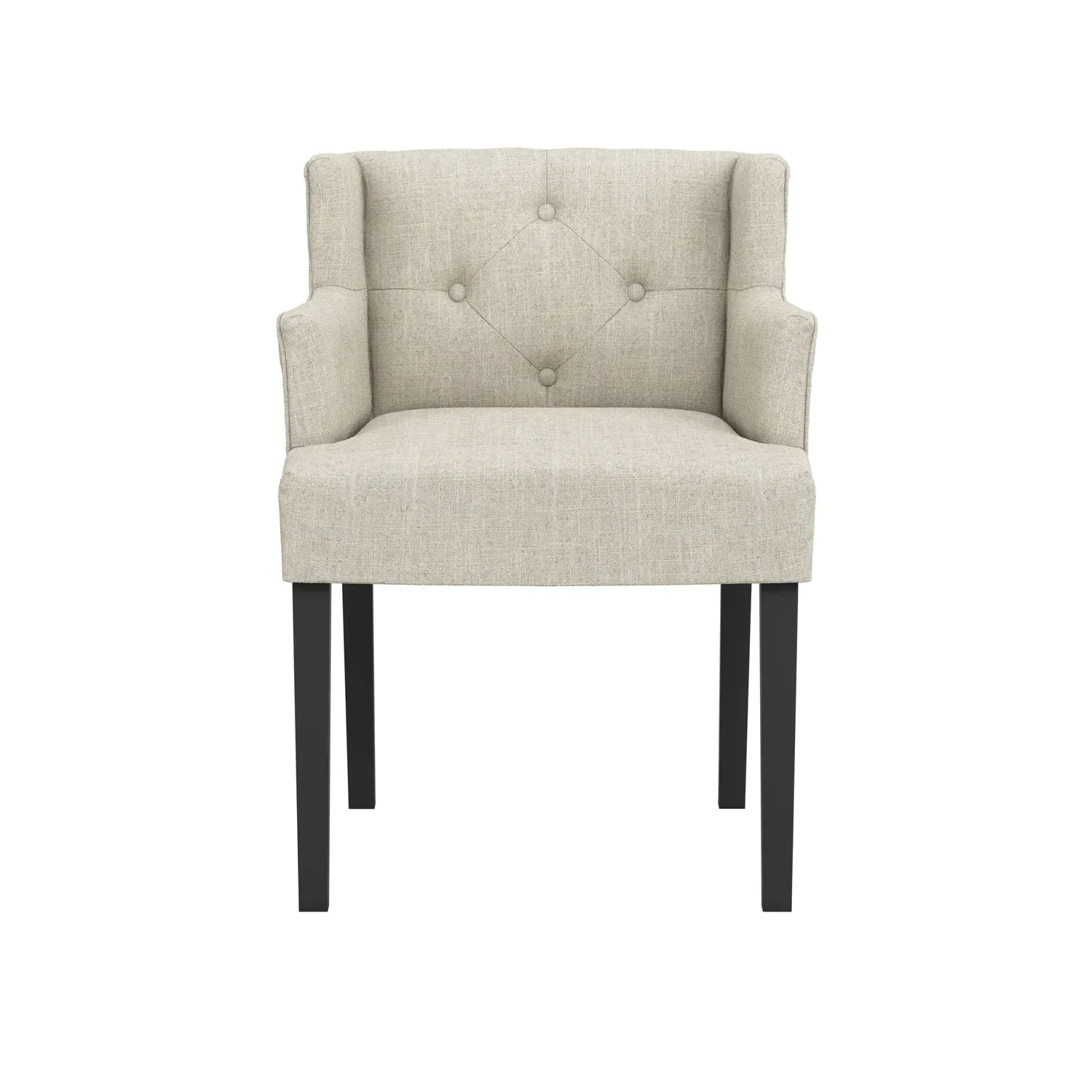 Winged Dining Chair with Arms - Beige, Linen