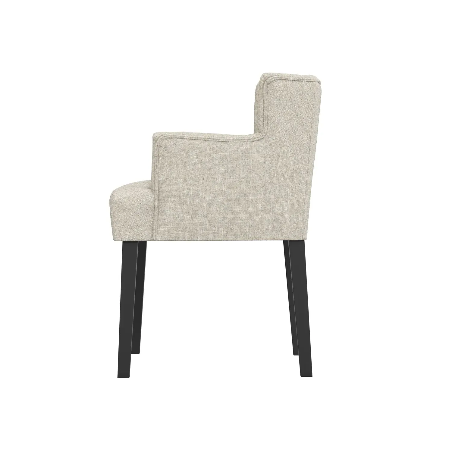 Winged Dining Chair with Arms - Beige, Linen