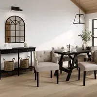 Winged Dining Chair with Arms - Beige, Linen